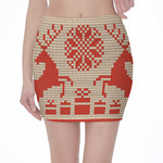 Xmas Deer Knitted Print Pencil Mini Skirt