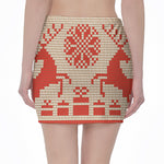 Xmas Deer Knitted Print Pencil Mini Skirt