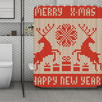 Xmas Deer Knitted Print Polyester Shower Curtain