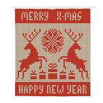 Xmas Deer Knitted Print Polyester Shower Curtain