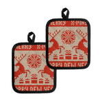 Xmas Deer Knitted Print Pot Holders