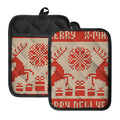 Xmas Deer Knitted Print Pot Holders With Pocket