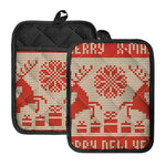 Xmas Deer Knitted Print Pot Holders With Pocket