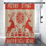 Xmas Deer Knitted Print Premium Shower Curtain