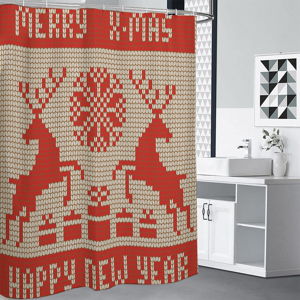 Xmas Deer Knitted Print Premium Shower Curtain
