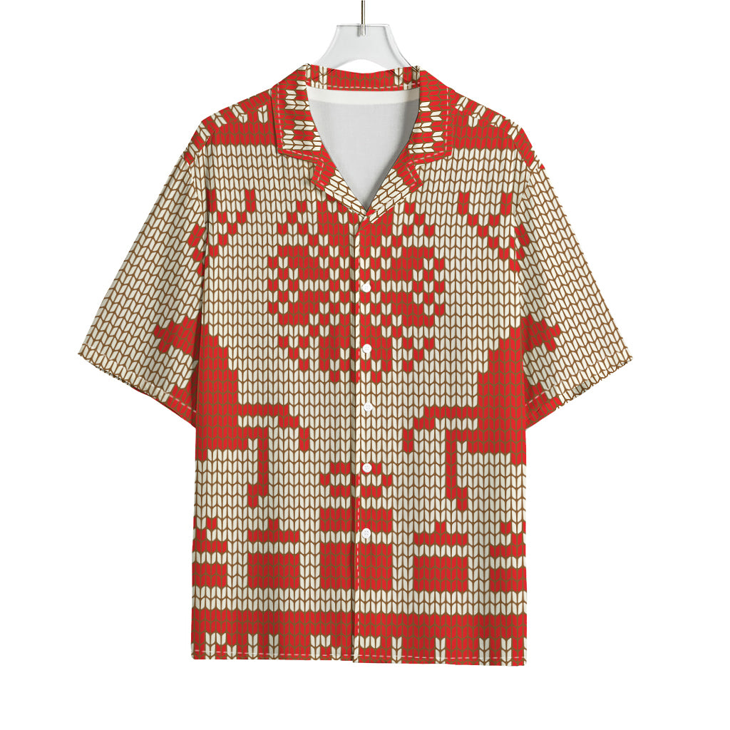 Xmas Deer Knitted Print Rayon Hawaiian Shirt