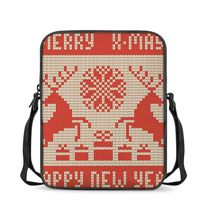 Xmas Deer Knitted Print Rectangular Crossbody Bag
