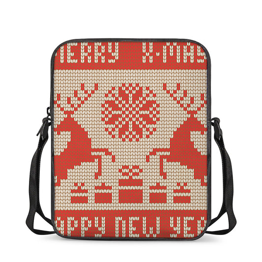 Xmas Deer Knitted Print Rectangular Crossbody Bag