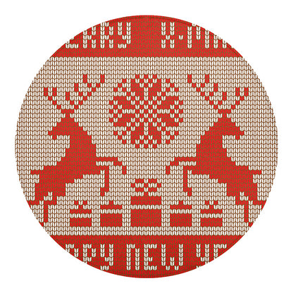 Xmas Deer Knitted Print Round Blanket