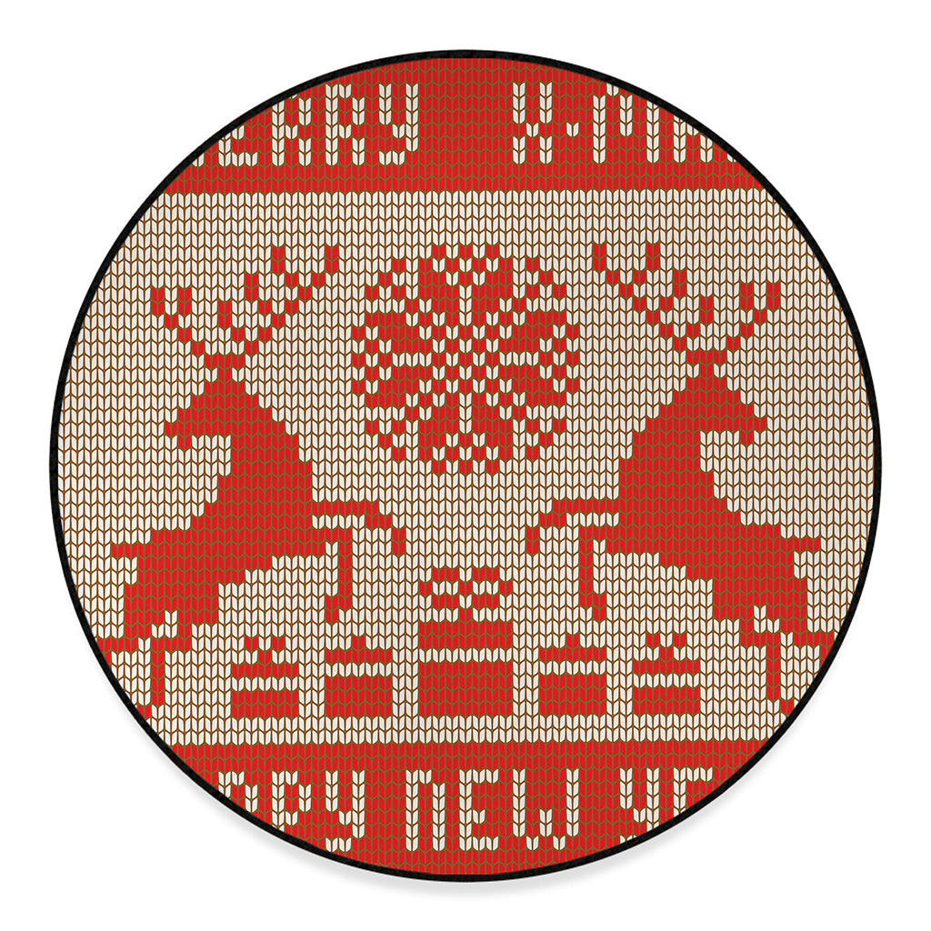 Xmas Deer Knitted Print Round Floor Mat