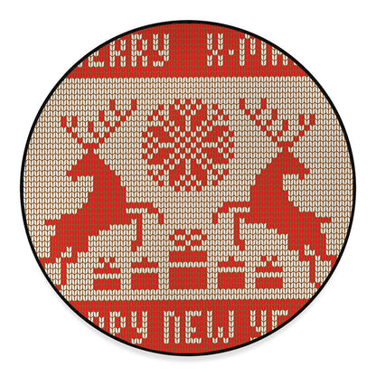 Xmas Deer Knitted Print Round Floor Mat