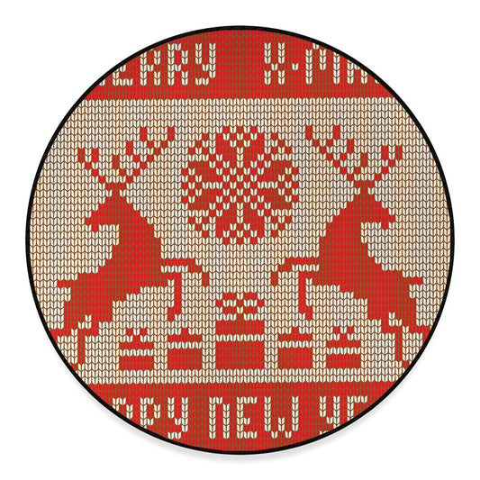 Xmas Deer Knitted Print Round Floor Mat
