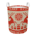 Xmas Deer Knitted Print Round Laundry Basket