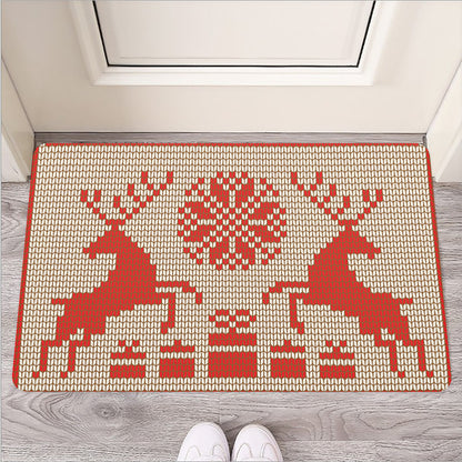 Xmas Deer Knitted Print Rubber Doormat