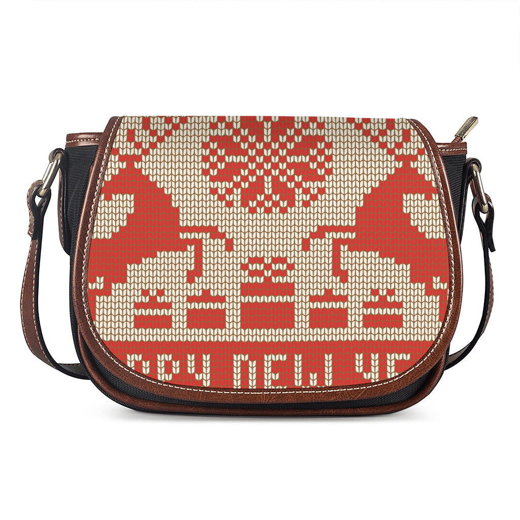 Xmas Deer Knitted Print Saddle Bag