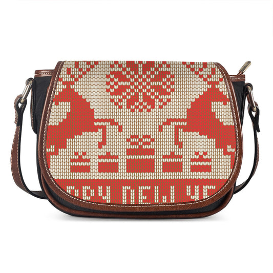 Xmas Deer Knitted Print Saddle Bag