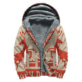 Xmas Deer Knitted Print Sherpa Lined Zip Up Hoodie
