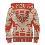 Xmas Deer Knitted Print Sherpa Lined Zip Up Hoodie