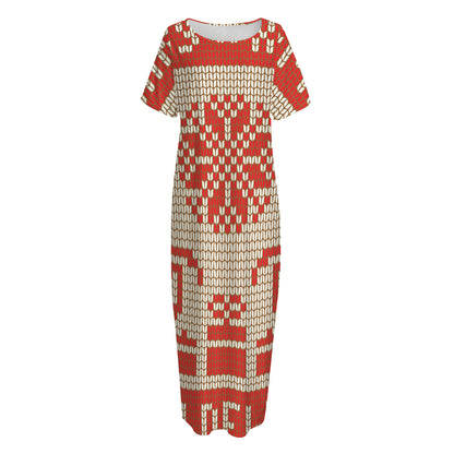 Xmas Deer Knitted Print Short Sleeve Long Nightdress