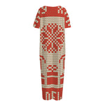 Xmas Deer Knitted Print Short Sleeve Long Nightdress