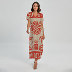 Xmas Deer Knitted Print Short Sleeve Maxi Dress