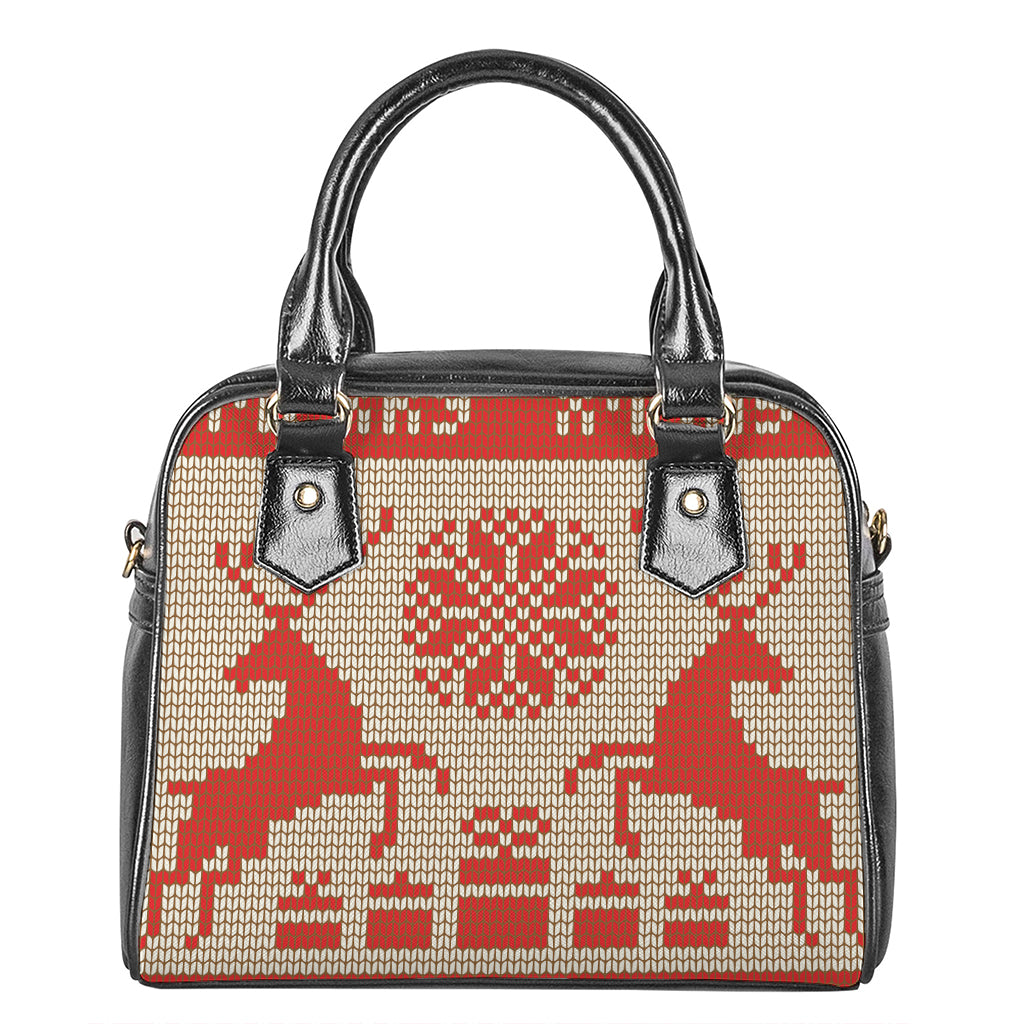 Xmas Deer Knitted Print Shoulder Handbag