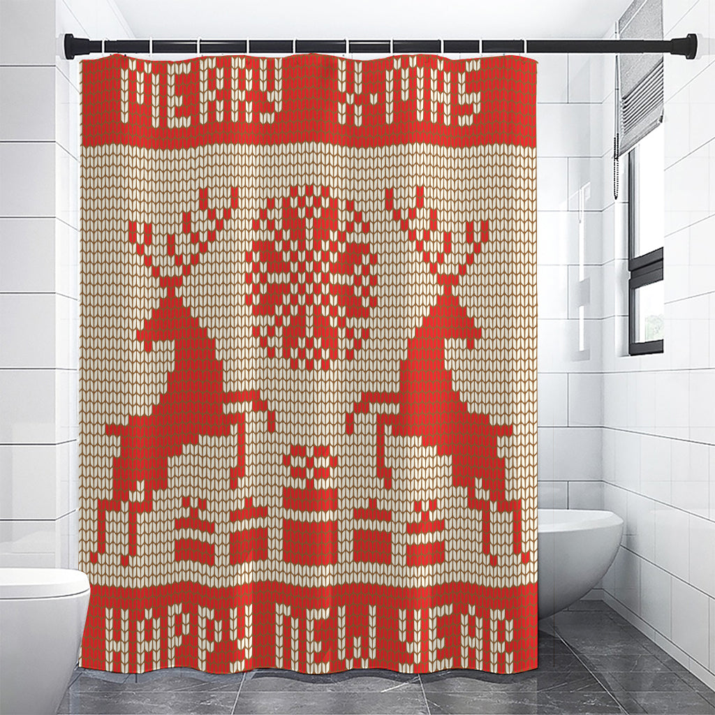 Xmas Deer Knitted Print Shower Curtain