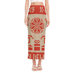 Xmas Deer Knitted Print Side Slit Maxi Skirt