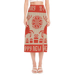 Xmas Deer Knitted Print Side Slit Midi Skirt