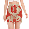 Xmas Deer Knitted Print Side Slit Mini Skirt