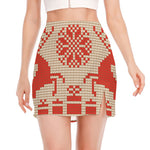 Xmas Deer Knitted Print Side Slit Mini Skirt