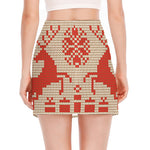 Xmas Deer Knitted Print Side Slit Mini Skirt