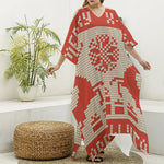 Xmas Deer Knitted Print Silk V-Neck Kaftan Dress