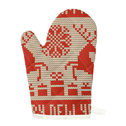 Xmas Deer Knitted Print Single Oven Mitt