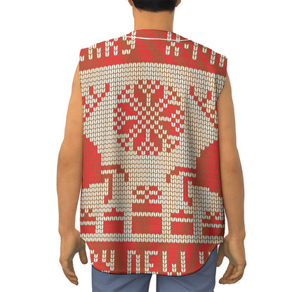 Xmas Deer Knitted Print Sleeveless Baseball Jersey