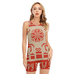 Xmas Deer Knitted Print Sleeveless One Piece Swimsuit