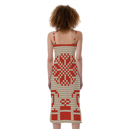 Xmas Deer Knitted Print Slim Fit Midi Cami Dress