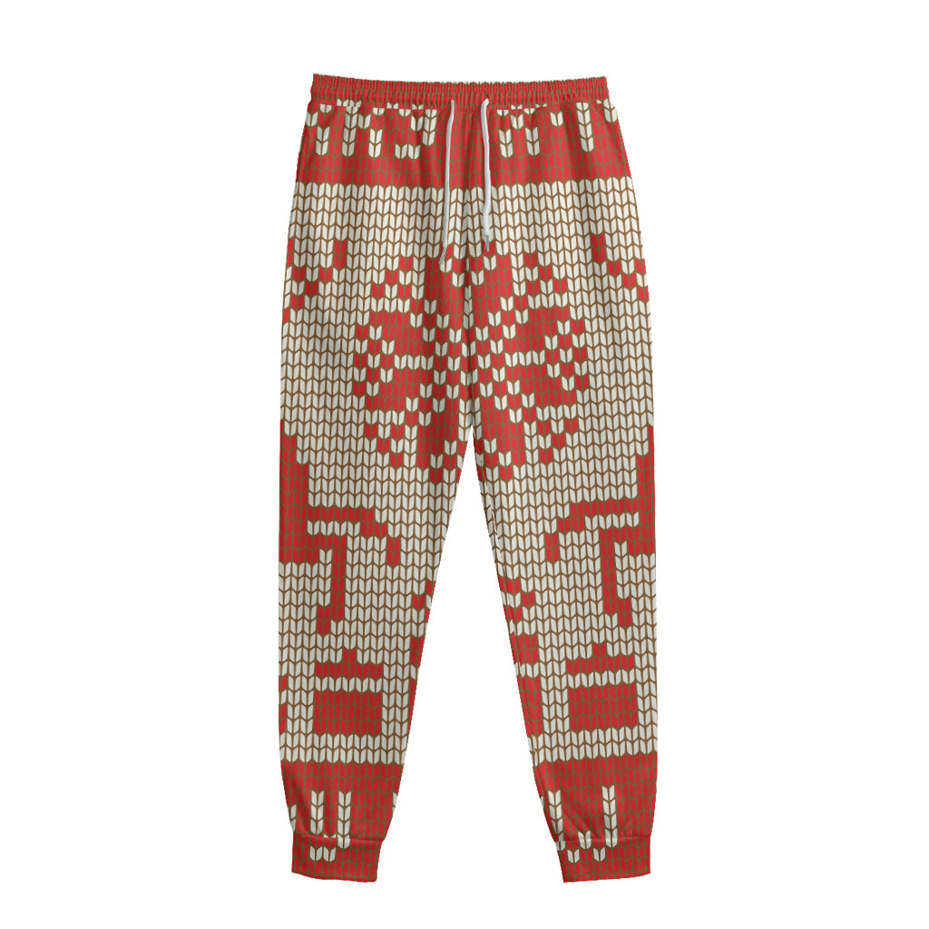 Xmas Deer Knitted Print Sweatpants