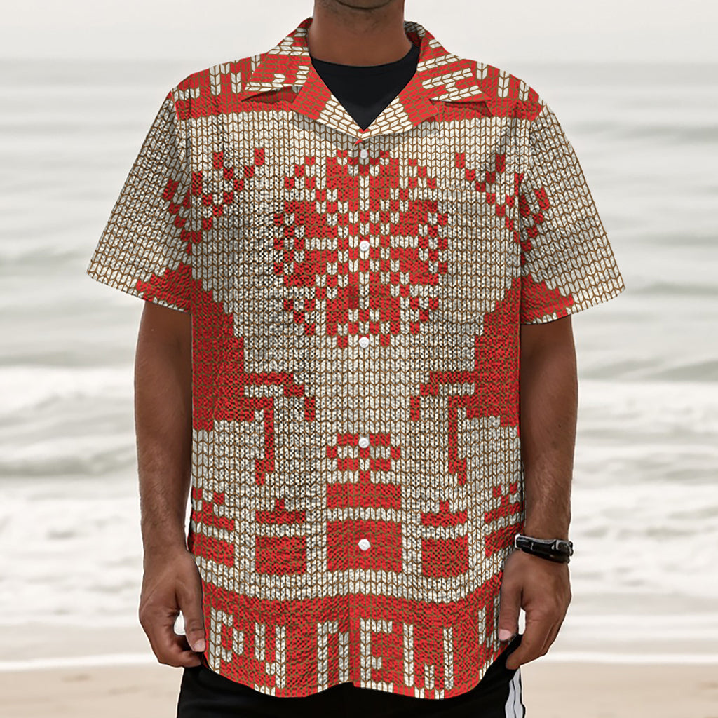 Xmas Deer Knitted Print Textured Short Sleeve Shirt
