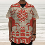 Xmas Deer Knitted Print Textured Short Sleeve Shirt