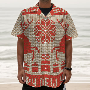 Xmas Deer Knitted Print Textured Short Sleeve Shirt