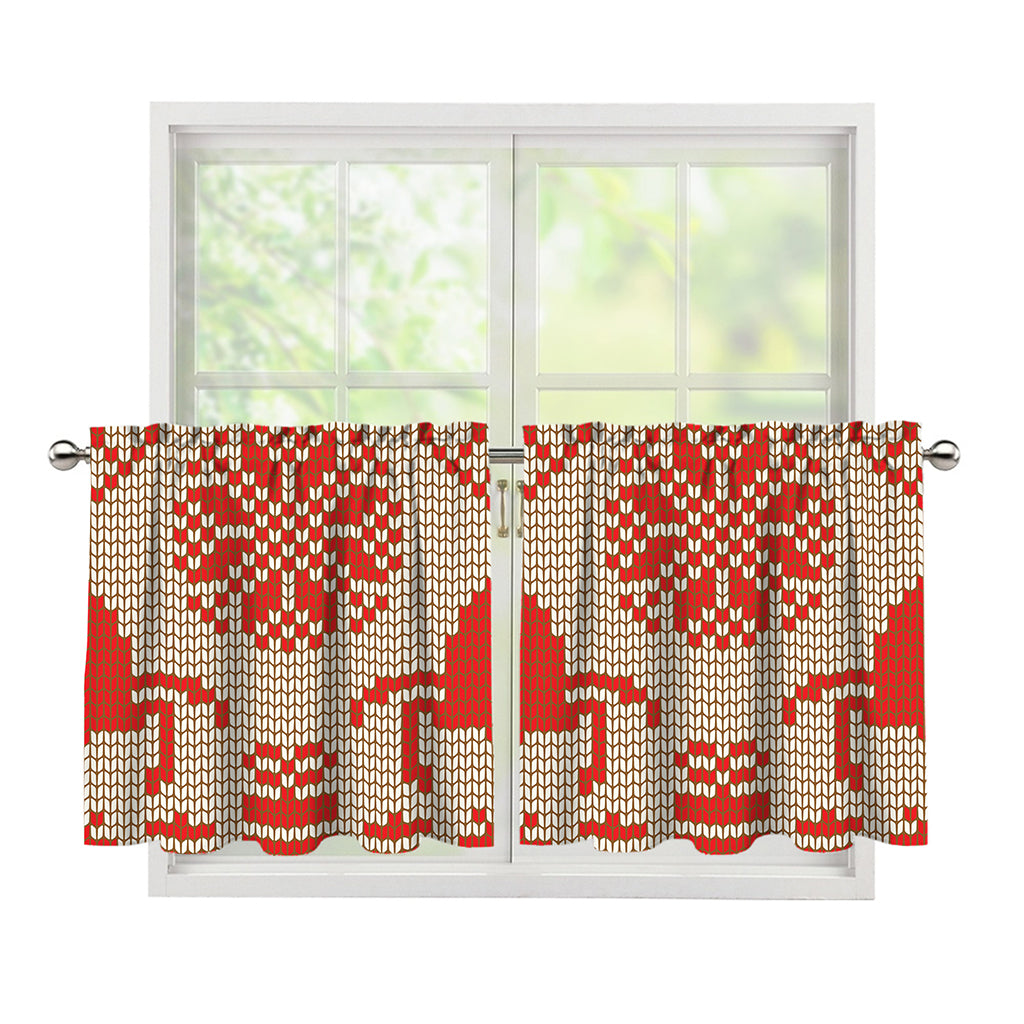 Xmas Deer Knitted Print Tier Curtains
