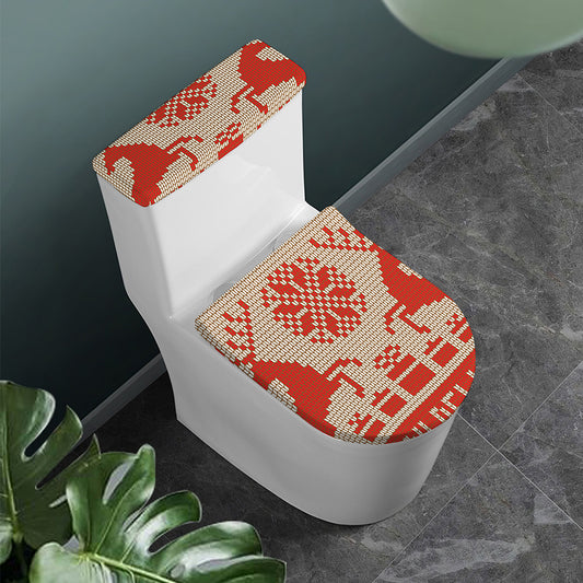Xmas Deer Knitted Print Toilet Lid And Tank Cover Set
