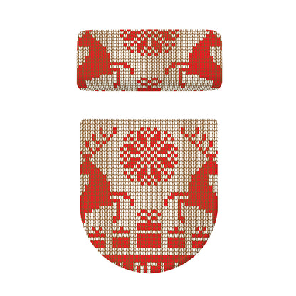 Xmas Deer Knitted Print Toilet Lid And Tank Cover Set
