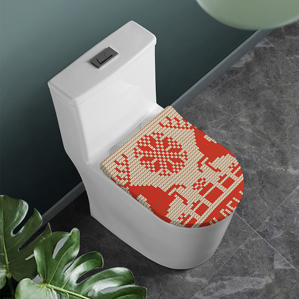 Xmas Deer Knitted Print Toilet Lid Cover
