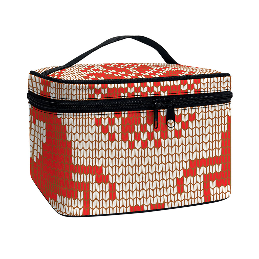 Xmas Deer Knitted Print Travel Makeup Bag