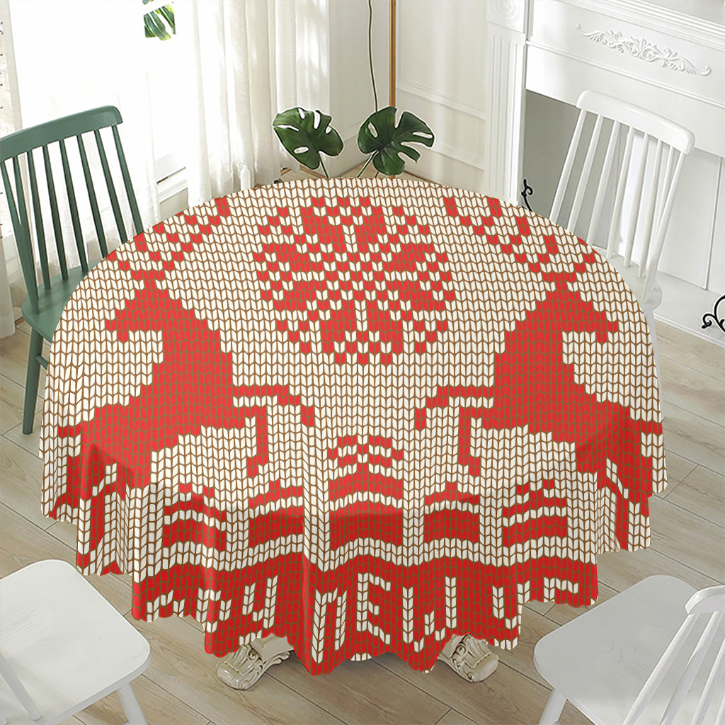Xmas Deer Knitted Print Waterproof Round Tablecloth