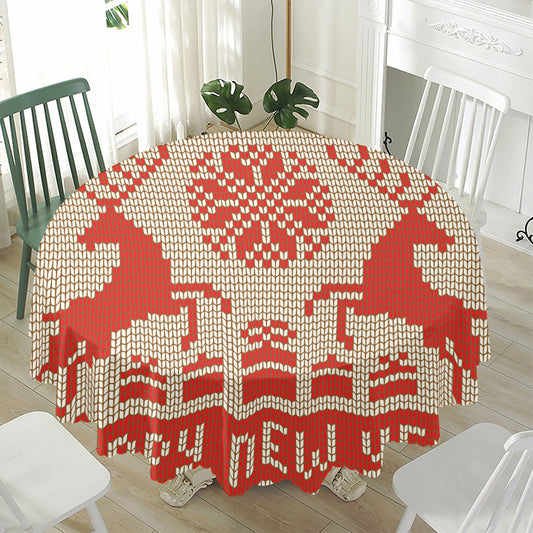 Xmas Deer Knitted Print Waterproof Round Tablecloth