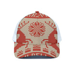 Xmas Deer Knitted Print White Mesh Trucker Cap