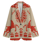 Xmas Deer Knitted Print Women's Blazer